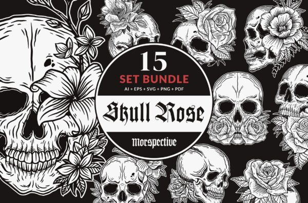 15 Set Bundle Skull Rose Dark Art