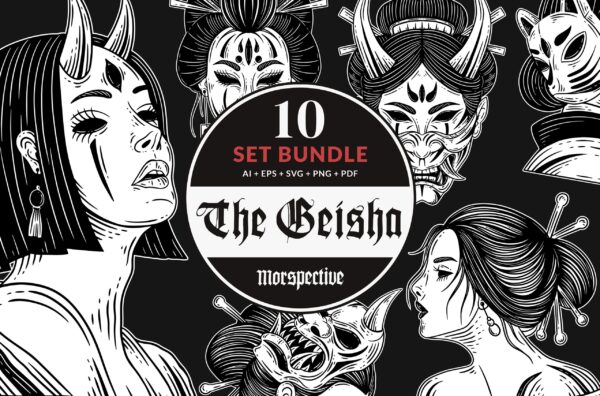 10 Set Japanese Geisha Mask Girl