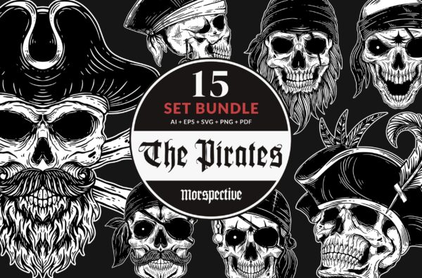 15 Set Bundle Pirate Captain Skull Head