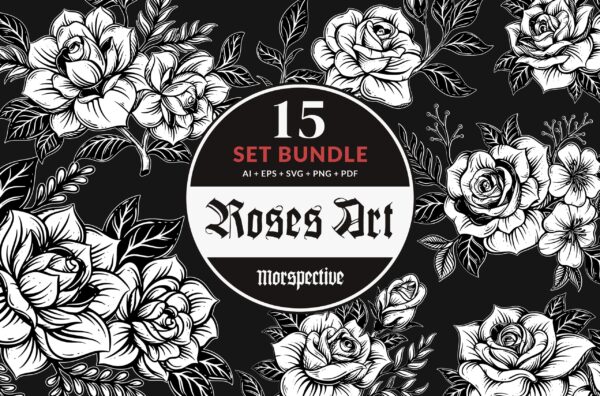 15 Set Bundle Roses Flowers Tattoo Floral