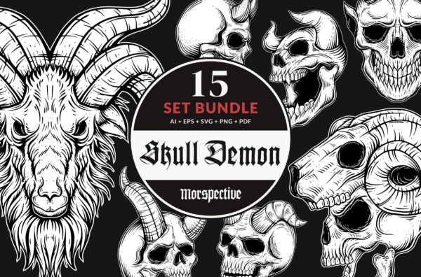15 Bundle Gothic Skull Head Demon Devil Vintage Tattoo