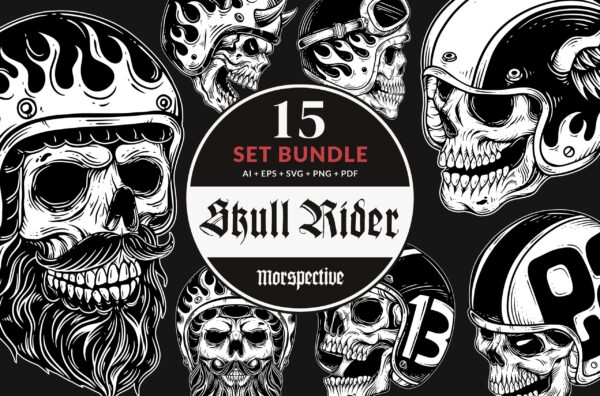 15 Set Bundle Skull Rider Bikers Vintage Tattoo Motorcycle