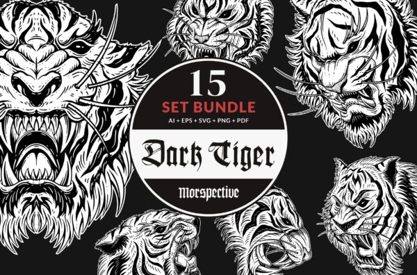15 Bundle Dark Tiger Animal Beast Roar Tattoo Wild Life
