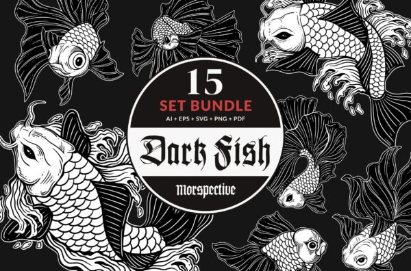 15 Bundle Dark Gold fish, Koi fish, Betta fish Japanese Art