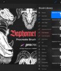 15 Baphomet Head Satanic Tattoo Dark Procreate Brushes - Image 4