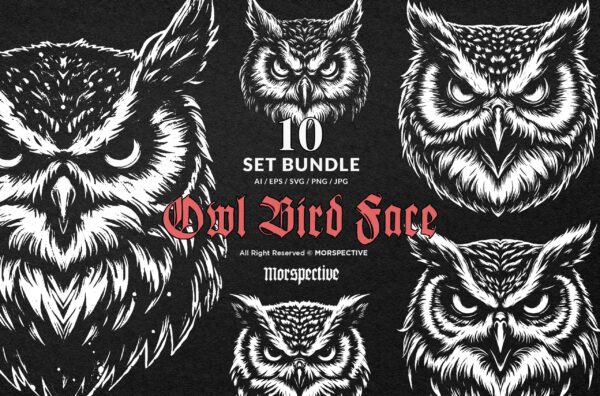 10 Bundle Dark Art Owl Bird Wild