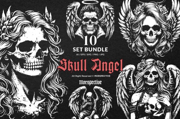10 Bundle Dark Art Skull Angel Face