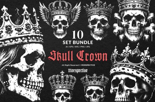 10 Bundle Dark Art Skull Crown Skull King