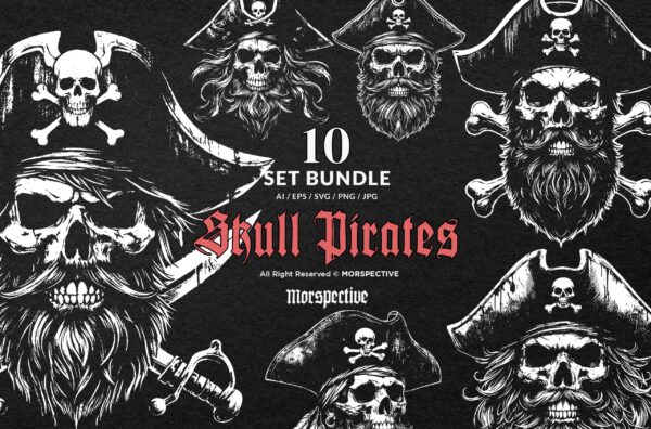10 Bundle Dark Art Skull Pirates Captain