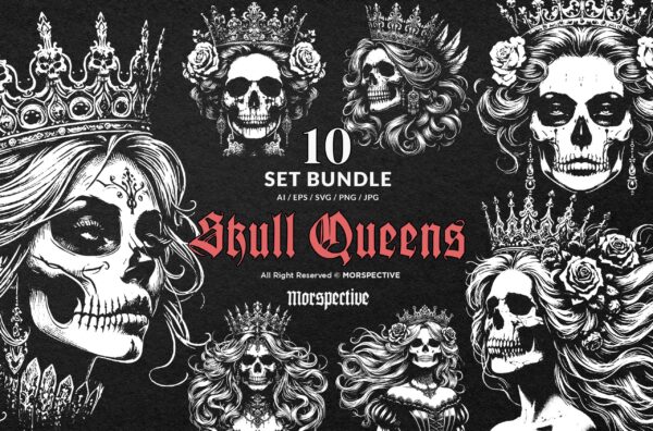 10 Bundle Dark Art Skull Queens Lady