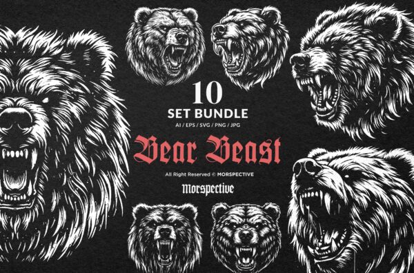 10 Bundle Dark Art Bear Beast Animal