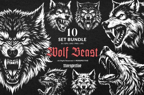 10 Bundle Dark Art Wolf Beast Horror