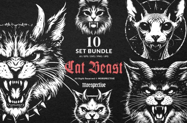10 Bundle Dark Art Cats Beast Kitten