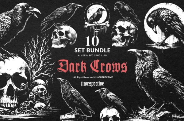 10 Bundle Dark Art Crows Raven Bird