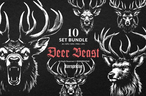 10 Bundle Dark Art Deer Stag Beast Horn