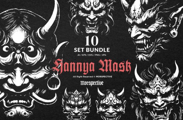 10 Bundle Dark Hannya Mask Japanese Oni