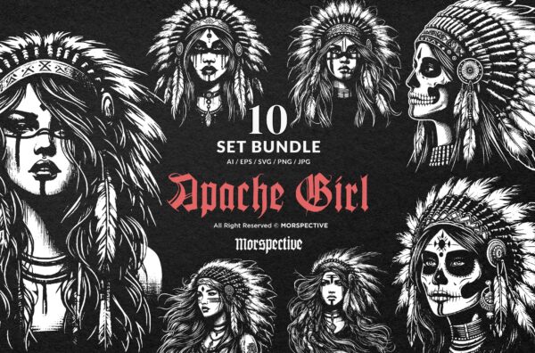 10 Bundle Dark Art Skull Indian Apache Girl