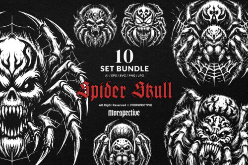 10 Bundle Dark Art Scary Spider Skull