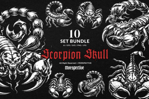 10 Bundle Dark Art Scorpion Skull