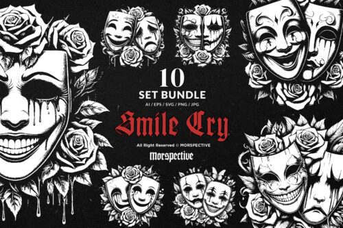 10 Bundle Dark Art Smile and Cry Mask