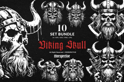 10 Bundle Dark Art Viking Skull Head