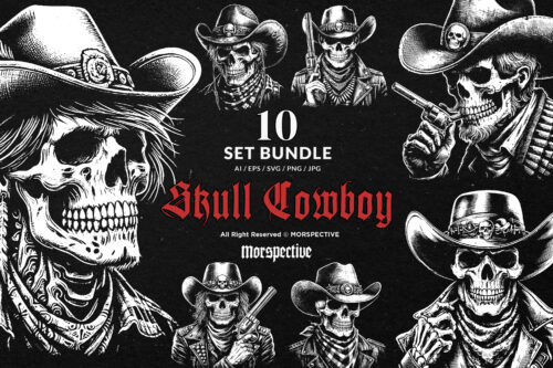 10 Bundle Dark Art Skull Cowboy Head