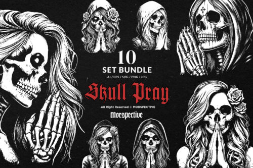 10 Bundle Dark Art Skull Girl Pray