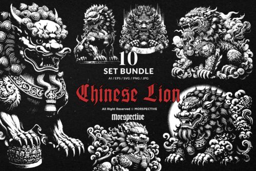 10 Bundle Dark Art Chinese Foo Dog Komainu