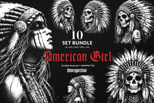 10 Bundle Dark Art American Indian Skull