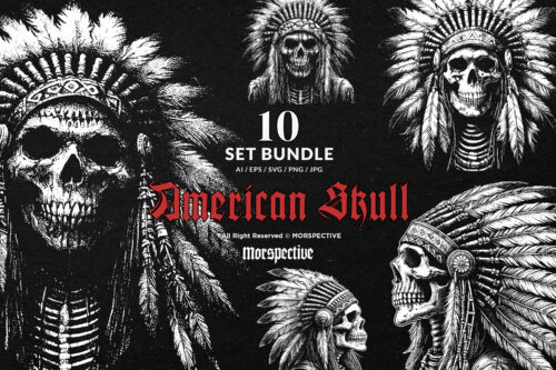 10 Bundle Dark Art Indian American Skull