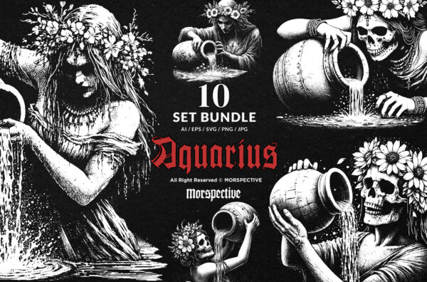 10 Bundle Dark Art Aquarius Girl Zodiac