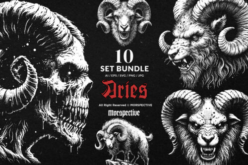 10 Bundle Dark Art Aries Goat Zodiac