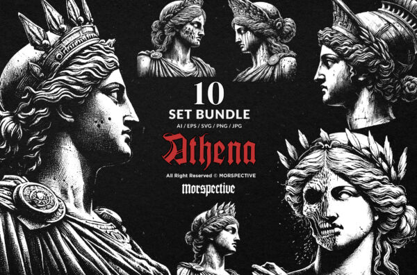 10 Bundle Dark Art Lady Athena Skull