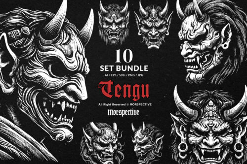 10 Bundle Dark Art Tengu Mask Hannya