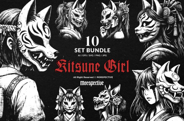10 Bundle Dark Art Kitsune Girl Mask