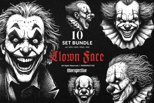 10 Bundle Dark Art Clown Scary Face