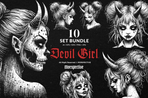 10 Bundle Dark Art Devil Girl Kids