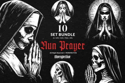 10 Bundle Dark Art Nun Prayer