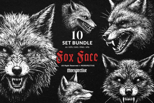 10 Bundle Dark Art Fox Face