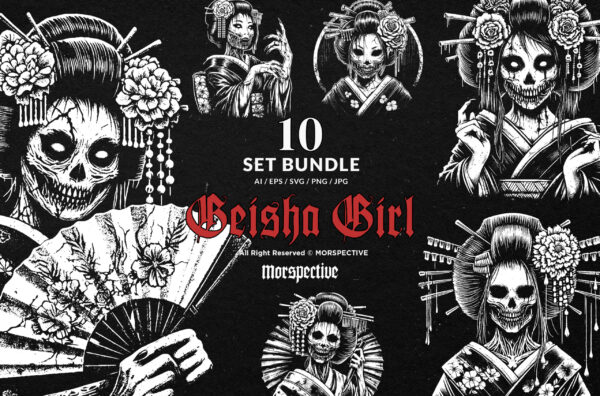 10 Bundle Dark Art Geisha Girl Japanese
