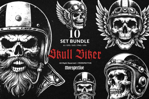 10 Bundle Dark Art Skull Head Biker