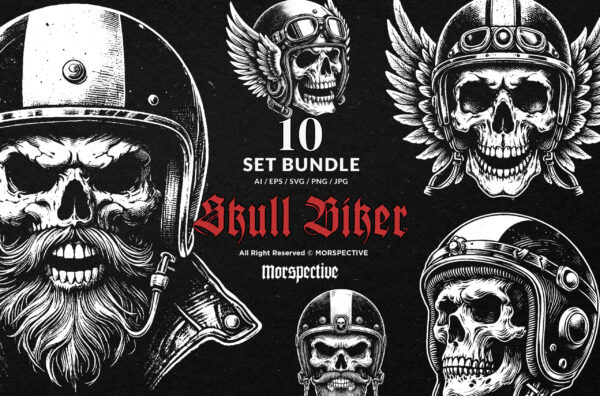 10 Bundle Dark Art Skull Head Biker