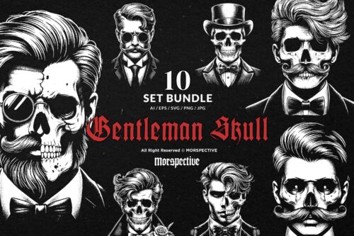 10 Bundle Dark Art Gentleman Skull