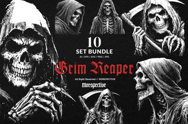 10 Bundle Dark Art Grim Reaper Skull