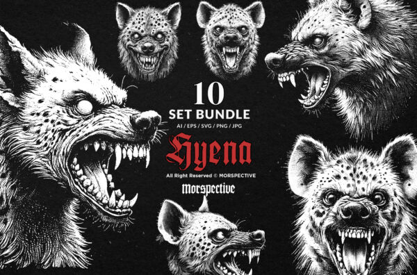 10 Bundle Dark Art Hyena Head