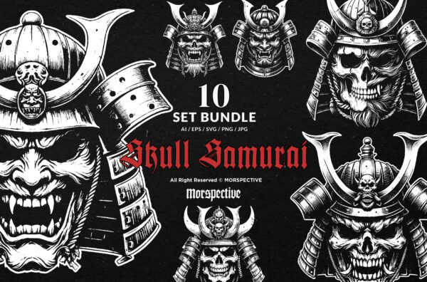10 Bundle Dark Art Skull Samurai Mask