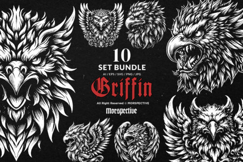 10 Bundle Dark Art Griffin Head Gryphon