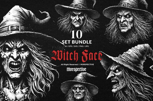 10 Bundle Dark Art Witch Head Women