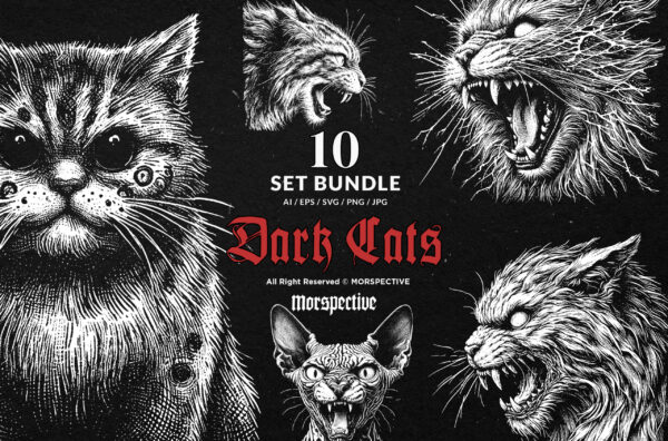 10 Bundle Dark Art Cats Gothic