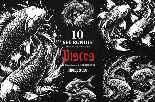 10 Bundle Dark Art Pisces Fish Zodiac